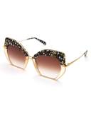 Octavia Geometric Two-Tone Sunglasses, Pink