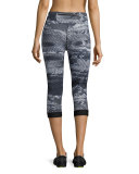 Motus II Capri Compression Tights, Asphalt Gray Reptile Print