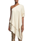 Leora Tiered One-Shoulder Top, Beige