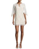 Tati Geometric Lace Mini Dress, Off White