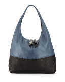 Canotta Woven Cervo Hobo Bag, Navy/Bicolor