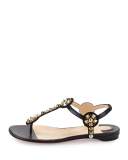 Kaleifra Spike T-Strap Red Sole Flat Sandal, Version Black