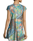 Roseton Cap-Sleeve Printed Tunic, Multi Colors, Plus Size