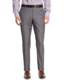 Twill Flat-Front Trousers, Light Gray