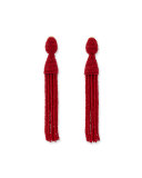 Long Beaded Tassel Clip Earrings, Currant
