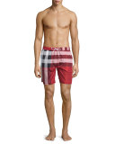 Check-Print Swim Trunks, Red