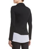 Leather-Trim Shawl-Collar Jacket, Caviar