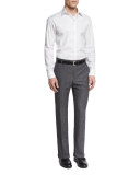 Donegal Wool Flat-Front Trousers, Gray
