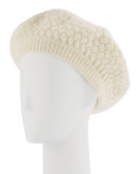 Slouchy Cashmere Basketweave Beanie, Ivory