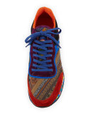 Paisley-Print Trainer Sneaker, Brown/Blue/Orange