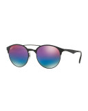 Mirrored Iridescent Round Double-Bridge Sunglasses
