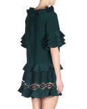 Ruffle Trapeze Dress W/Cutout Hem, Malachite