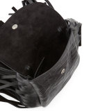Anita Toy Flat Fringe Croc-Embossed Crossbody Bag, Black