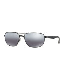 Metal Mirrored Aviator Sunglasses, Black