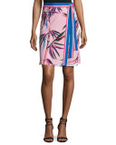 Palm-Print Wrap Skirt, Pink/Multi