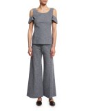 Drawstring-Waist Wide-Leg Pants, Navy