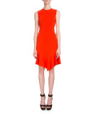 Sleeveless Handkerchief-Hem Sheath Dress, Bright Orange