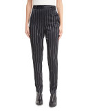 Tailored Striped Satin Pants, Black