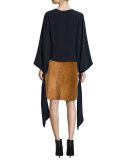 V-Neck Blouson Tie-Sleeve Blouse, Navy