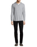 Long-Sleeve Waffle-Knit Hoodie, Heather Grey
