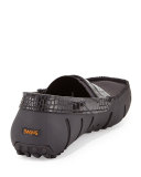 Rubber Penny Loafer with Faux-Croc Trim, Black