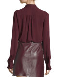 Eilliv Classic Silk Georgette Ruffle-Trim Top