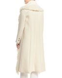 Fringe-Trim Wool-Blend Coat, Ivory
