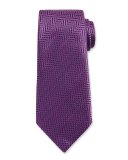 Dotted Herringbone Woven Silk Tie, Purple