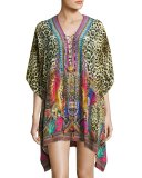 Embellished Lace-Up Silk Caftan Coverup, Kingdom Call