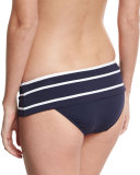 Castaway Striped Skirted Hipster Swim Bottom, Blue/White