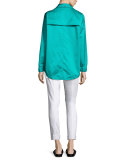 Palm-Print Jersey Dolman Tee, Bianco/Laguna