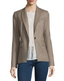 Kahn Herringbone Jacket w/ Leather Dickey, Taupe