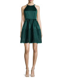 Jewel-Neck Fit-&-Flare Dress, Deep Jade