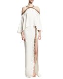 Beaded Front-Slit Maxi Skirt, White