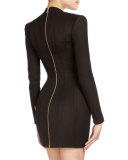 Asymmetric Button-Front Mini Dress, Black