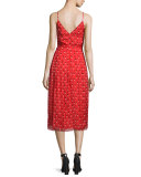 Sleeveless Heart-Print Midi Dress, Red