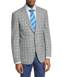 Check Wool Two-Button Sport Coat, Black/White