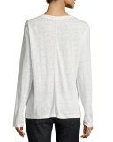 Paneled Linen Long-Sleeve Tee, Blanc