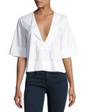 Virginia Cropped Stretch Poplin Top, White