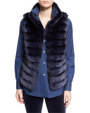Jayden Horizontal-Stripe Chinchilla Vest, Ocean Waves Navy