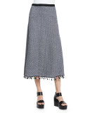 A-Line Crochet Skirt W/Fringe Hem, Navy/White