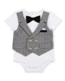 Short-Sleeve Jersey Playsuit w/ Vest, White, Size 3-9 Months