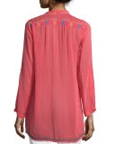 Victoria Button-Front Embroidered Blouse, Plus Size