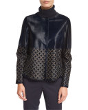 Tansy Colorblocked Laser-Cut Leather Jacket, Delft