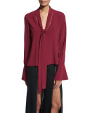 Diana Tie-Neck Long-Sleeve Top, Burgundy