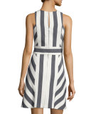 Graphic-Striped Sleeveless Dress, Navy