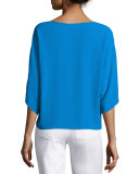 Silk Bateau-Neck Dolman Blouse, Wave
