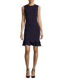 Jacey Tiered Flounce-Hem Dress, Black