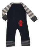 Striped Dog Cotton-Cashmere Coverall, Navy/Gray, Size Newborn-12 Months