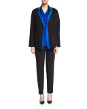 Contrast-Trim Long-Sleeve Jacket, Black/Blue